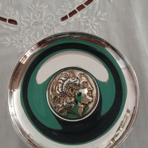 Silver-plated Lambidis plate with Alexander the Great motif, like new