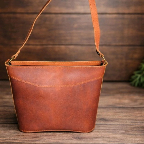 Leather shoulder bag new, brown, Greek made