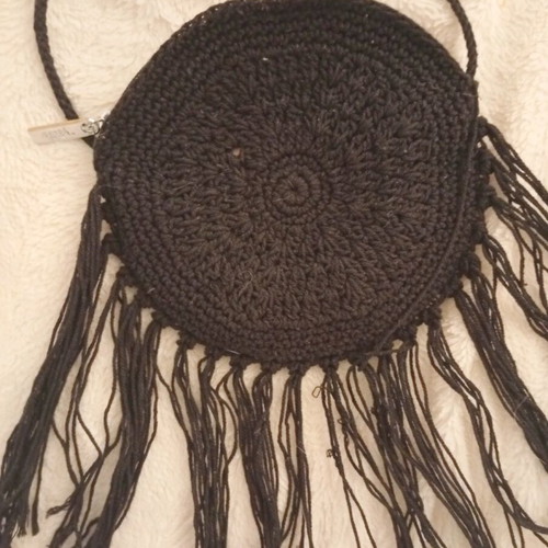 Women's crochet bag with fringes like new, black