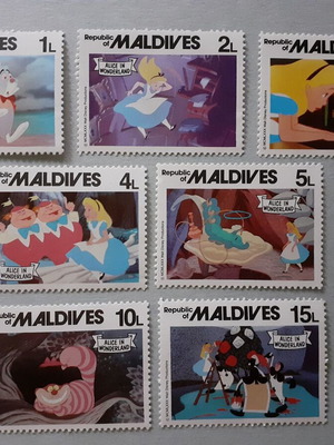 Maldives Walt Disney Alice in Wonderland Stamps Set 7 1980 Mint