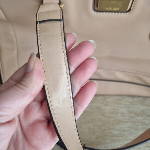 Nine West satchel bag used, nude beige with glossy finish