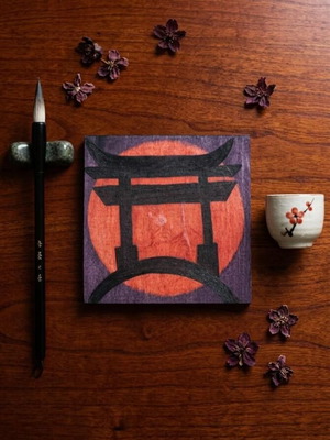 Handmade Japanese Aesthetic Torii Gate Painting 10x10