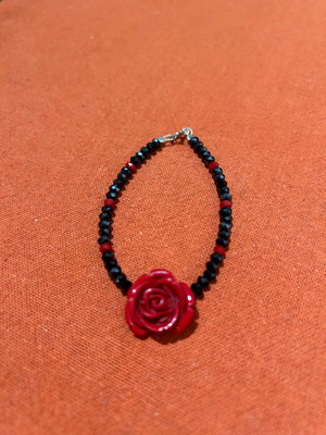 Vintage bracelet with red rose new