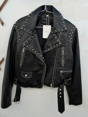 Bershka τζακετ ροκ studded distressed faux leather biker jacket S καινούργιο