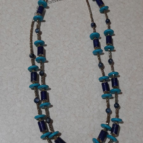 Necklace with Kyanite, Lapis Lazuli, Chaoite, Hematite in 925 Silver, Long