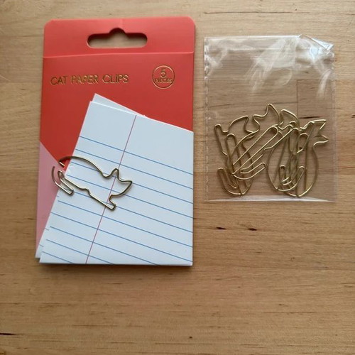Cat paper clips set of 5 new, gold coloured wire