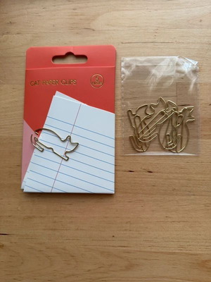 Cat paper clips set of 5 new, gold coloured wire