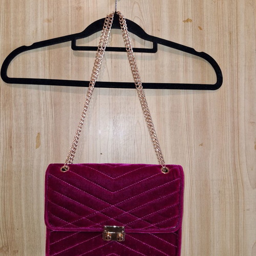 Velvet shoulder bag new, fuchsia color