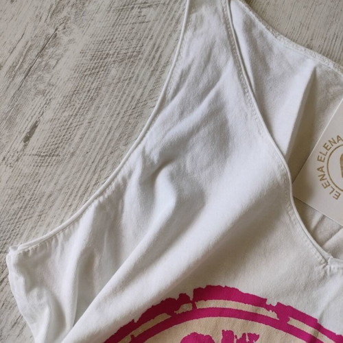 Rock tank top new, white with pink initials and stones, 100% cotton