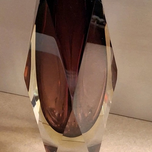 Murano sommerso vase 16 cm, brown grenat, yellow and clear