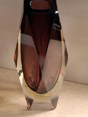 Murano sommerso vase 16 cm, brown grenat, yellow and clear