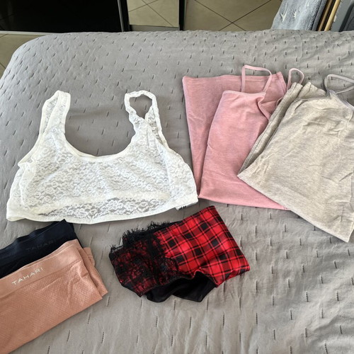 Lingerie set new with lace top, cotton dresses, boxer shorts, and slip