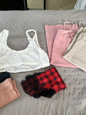 Lingerie set new with lace top, cotton dresses, boxer shorts, and slip