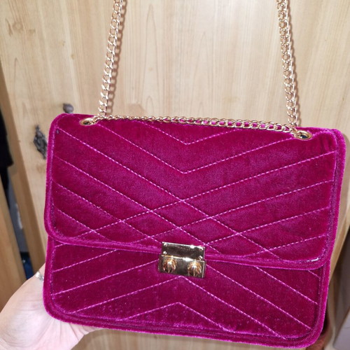 Velvet shoulder bag new, fuchsia color