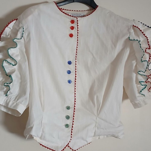 Vintage white shirt with ruffles, miss coco Paris