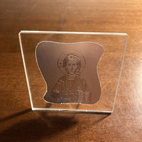 Greek Orthodox Jesus Christ silver plated glass icon