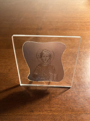 Greek Orthodox Jesus Christ silver plated glass icon
