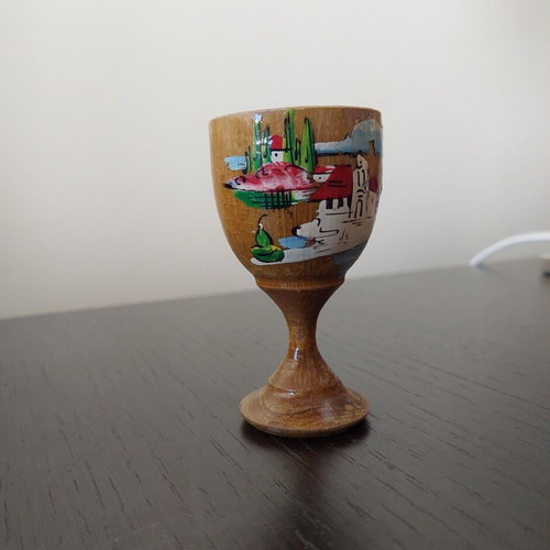 Decorative painted vintage souvenir egg cup from Corfu