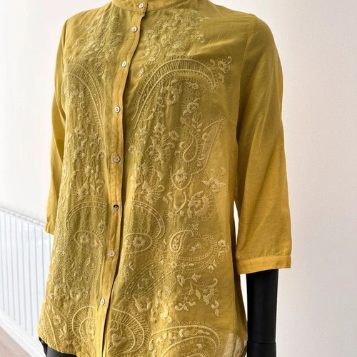 Yellow mustard shirt XL made of silk and cotton like new, boho chic