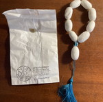 Silk cocoon komboloi with blue evil eye bead, Bourouliti Soufli