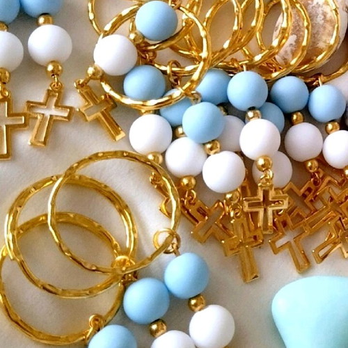Handmade baptism favors keychains with beads and cross pendant