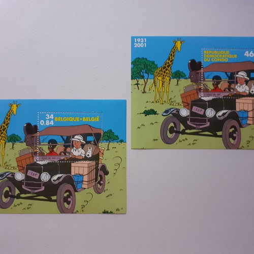 Tintin in Congo Stamp Sheet Block Set MNH 1931-2001 Congo & Belgium