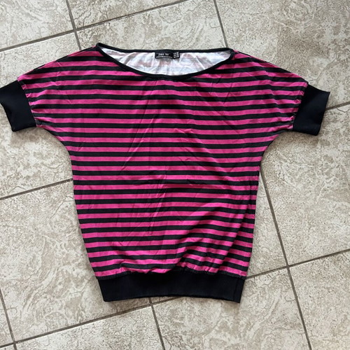 Zara Y2K striped top black and pink used, size S