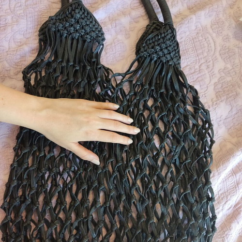Zara macrame knitted summer beach shoulder bag used, black