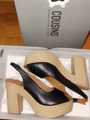 Women's platform sandals new, genuine leather, black
