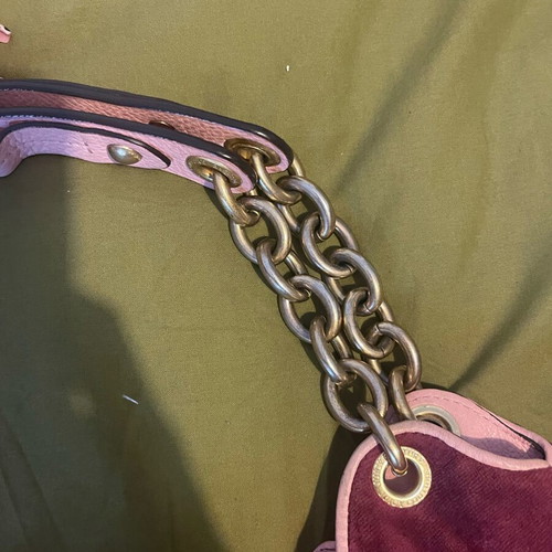Juicy Couture vintage velour hobo bag like new, pink burgundy chain strap