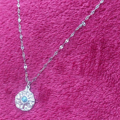Steel necklace with blue stone new