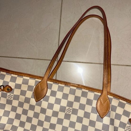 Louis Vuitton Neverfull MM ώμου τσάντα μεταχειρισμένη, καμβάς Damier Azur
