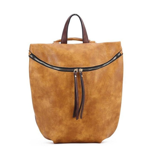 Women's backpack used, brown, synthetic leather
