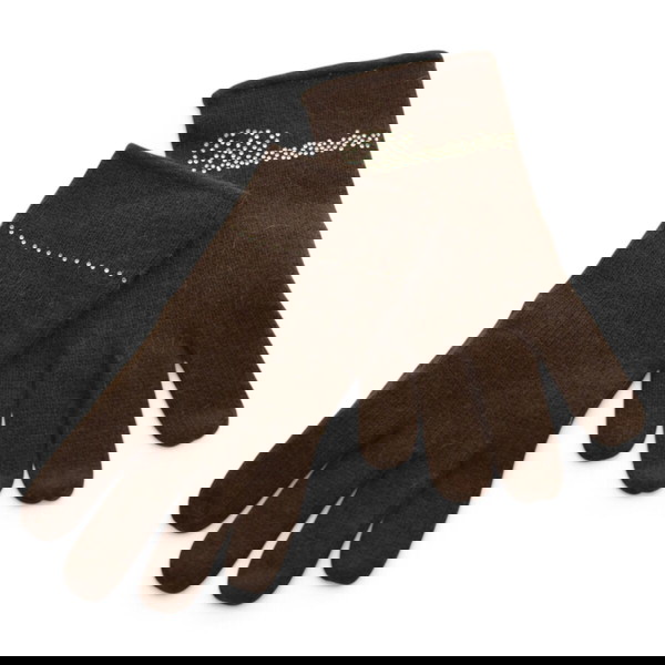 Blumarine Brown Wool Angora Knit Rhinestones Logo Winter Gloves