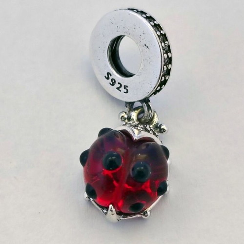 Charm Ladybug S925 silver with red stone and black enamel