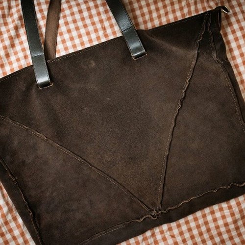 Stefanel leather handbag used, brown, 100% suede
