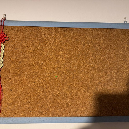 Decorative cork board with wooden frame used, Boho Vintage style