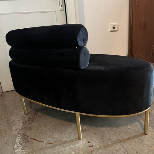 Inart sofa in like new condition with black velvet and gold metal legs