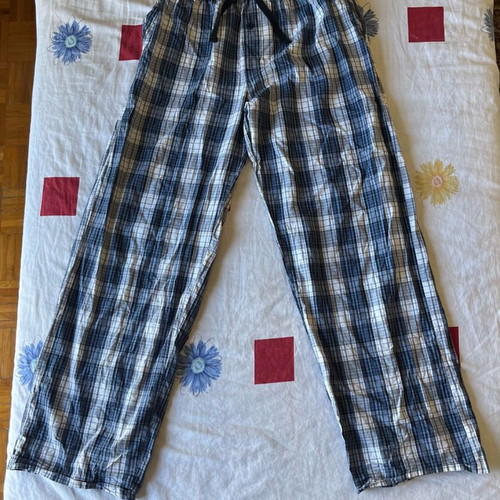 Men's pajama pants set like new, checkered and grey melange