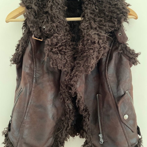 Vest made of eco leather and fur like new, vintage distressed style