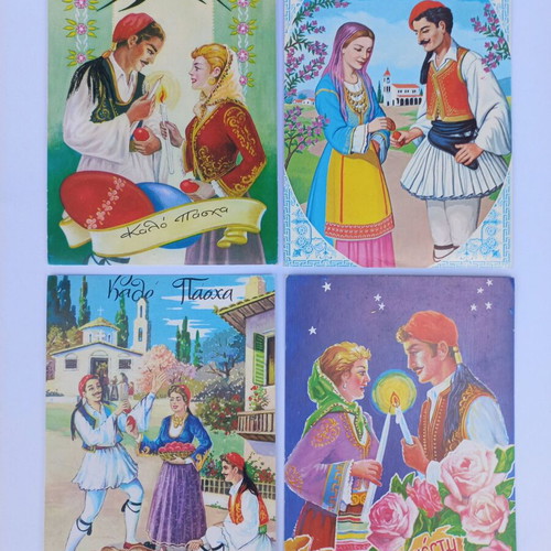 Set of 4 vintage Easter postcards from the 70s, new