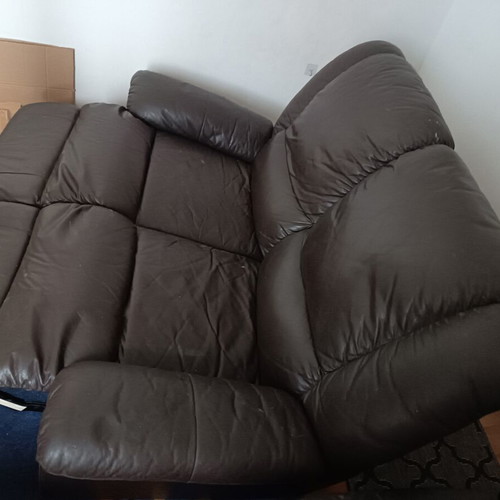 Double leather sofa used, black