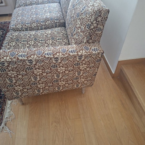 Vintage sofa and 2 armchairs used with unique fabric and design