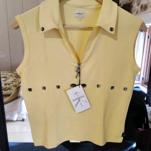 Calvin Klein women's new yellow top with rhinestones and zipper