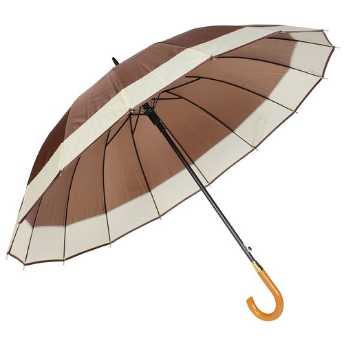 Automatic umbrella with cane and 16 ribs brown, new