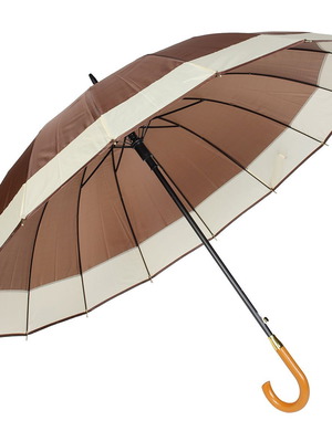 Automatic umbrella with cane and 16 ribs brown, new