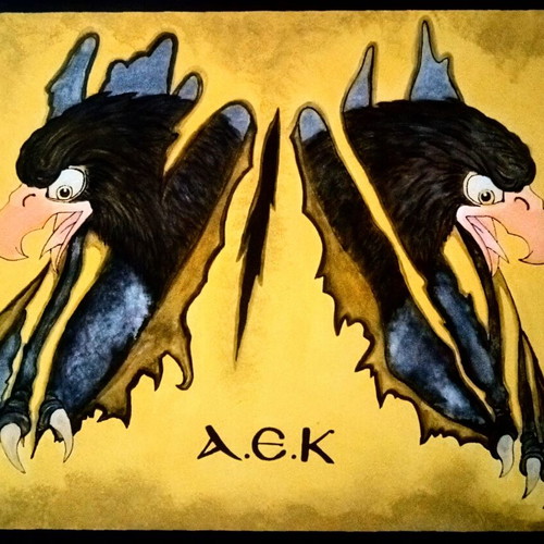 Handmade A.E.K. Painting with Double-Headed Eagle acrylic on canvas like new