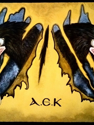 Handmade A.E.K. Painting with Double-Headed Eagle acrylic on canvas like new