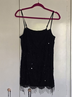 Promod Black Lace Sequin Cami Top Size L used