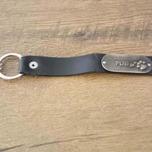 Leather keychain with metal plate for belt attachment
